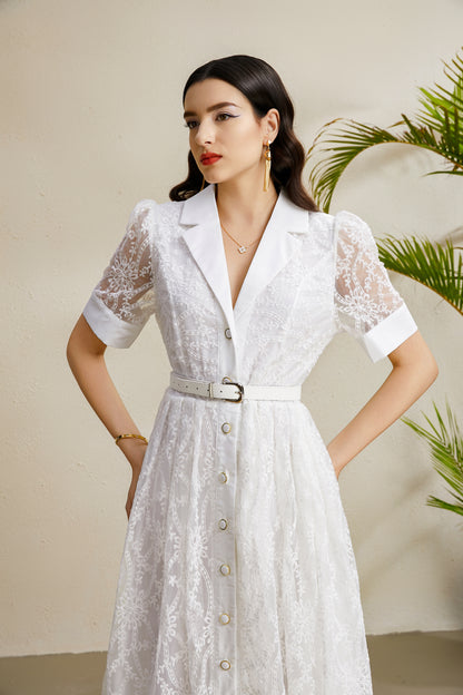 Women's Mesh Embroidery V-Neck Lace Maxi Dress