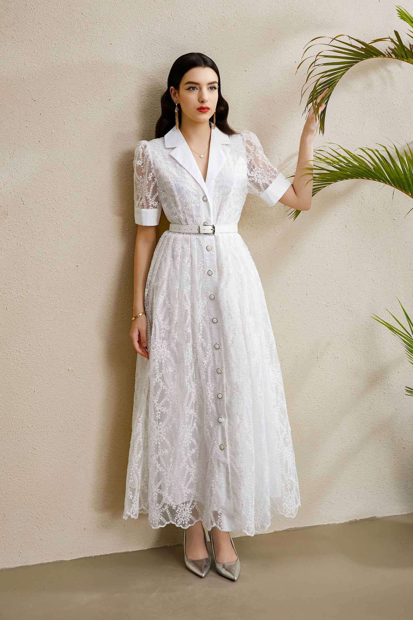 Women's Mesh Embroidery V-Neck Lace Maxi Dress
