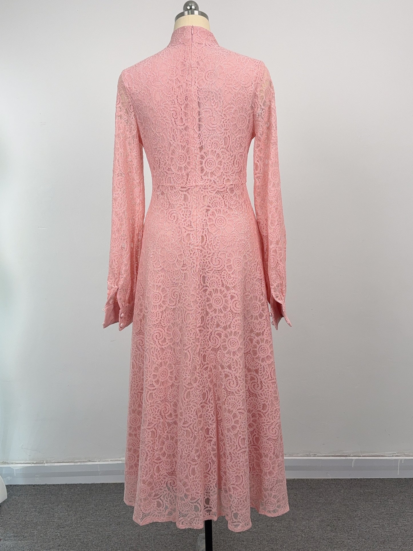 Women's Lace Mandarin Collar High Waist Maxi Dress - LAI MENG FIVE CATS