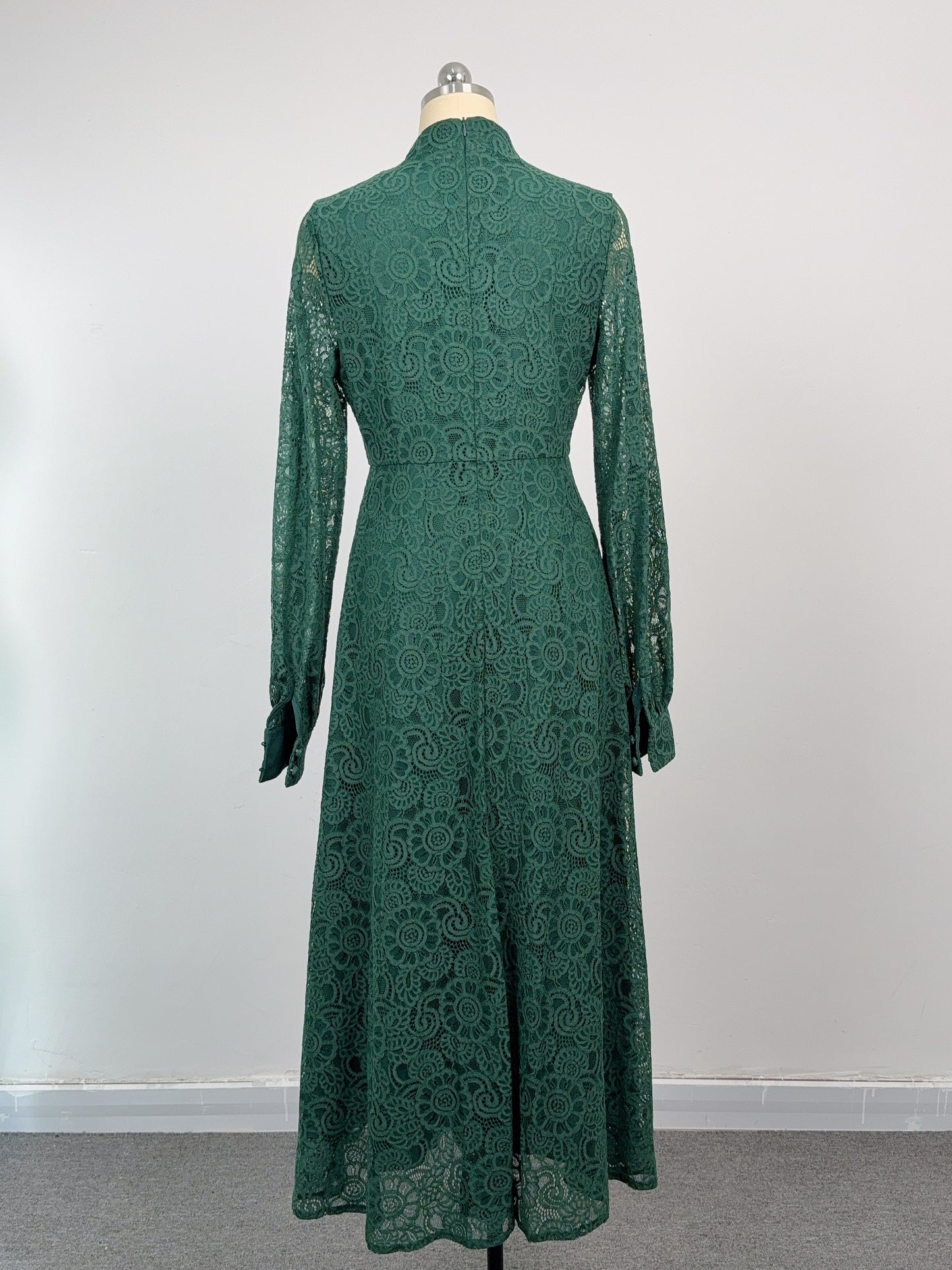 Women's Lace Mandarin Collar High Waist Maxi Dress - LAI MENG FIVE CATS