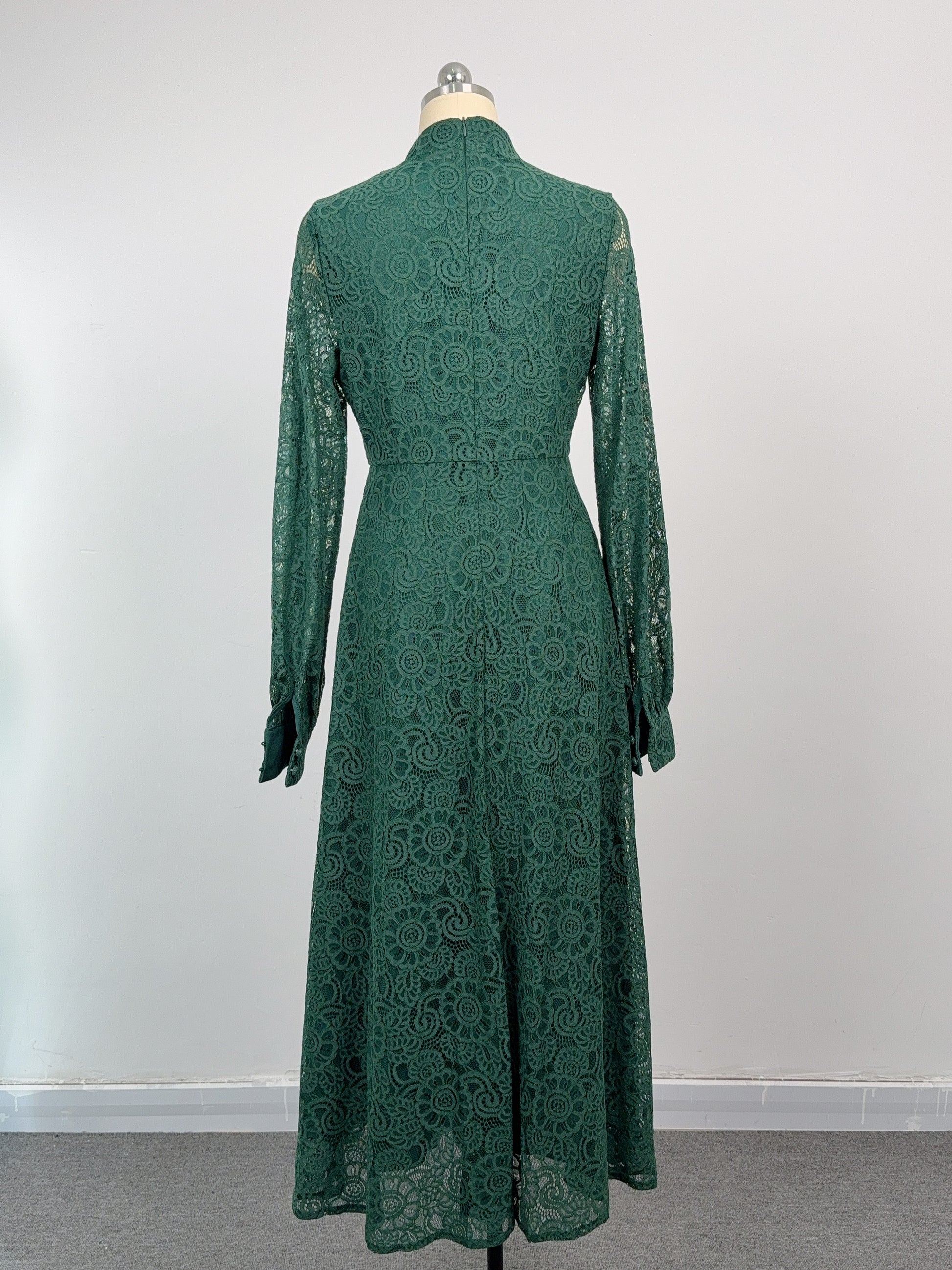 Women's Lace Mandarin Collar High Waist Maxi Dress - LAI MENG FIVE CATS