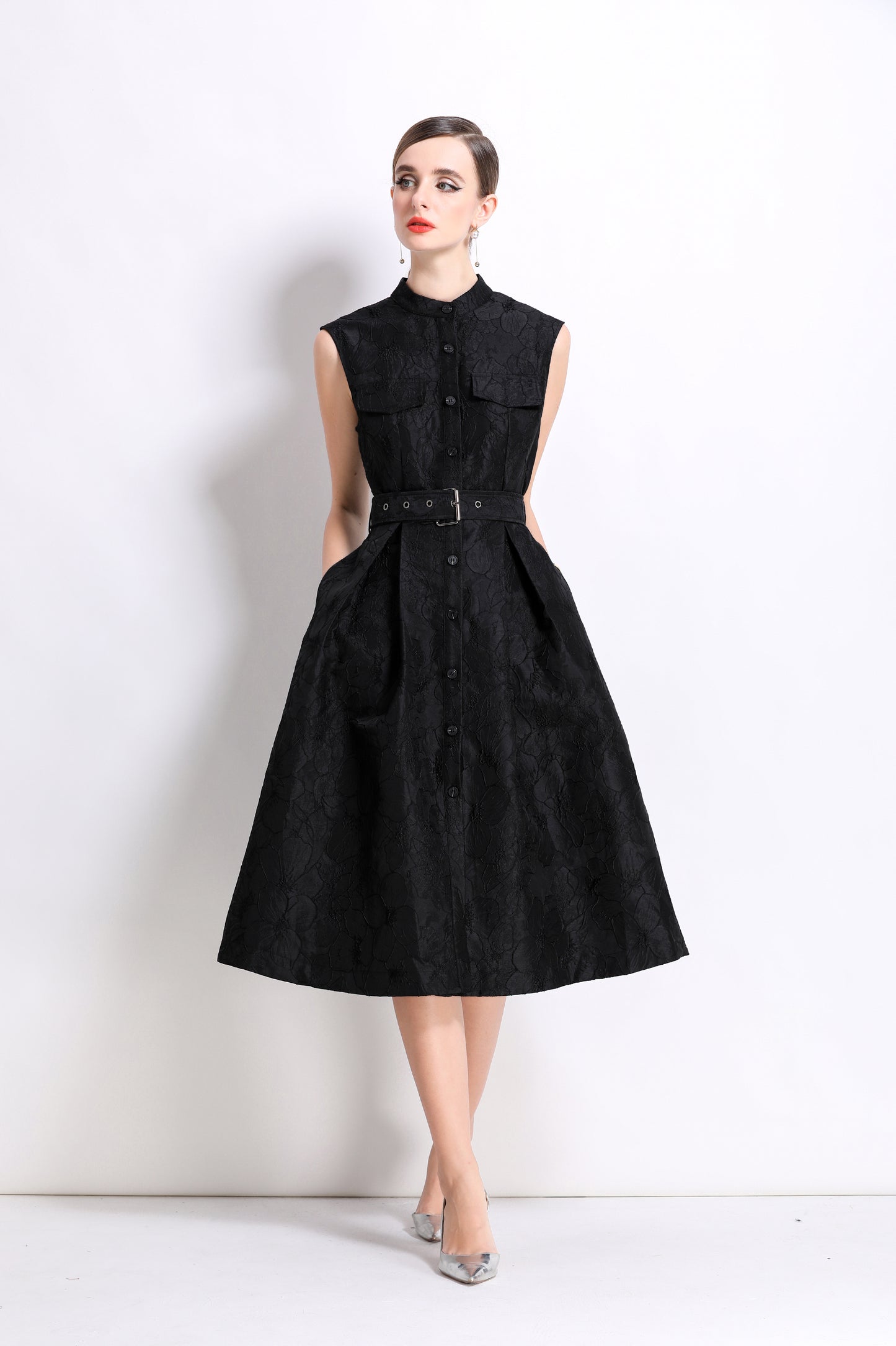 Women's Jacquard Sleeveless Vintage Rockabilly Dress