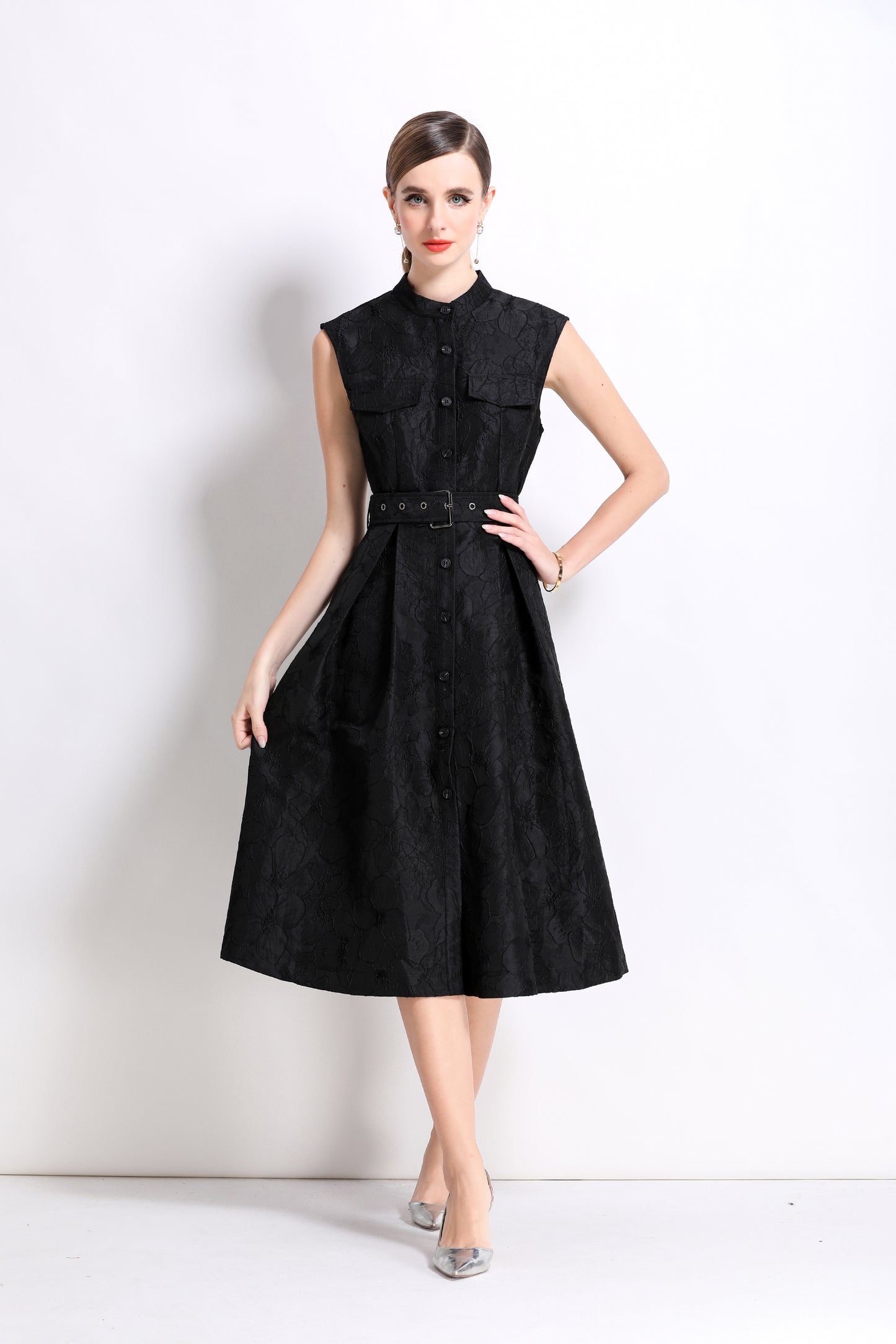 Women's Jacquard Sleeveless Vintage Rockabilly Dress