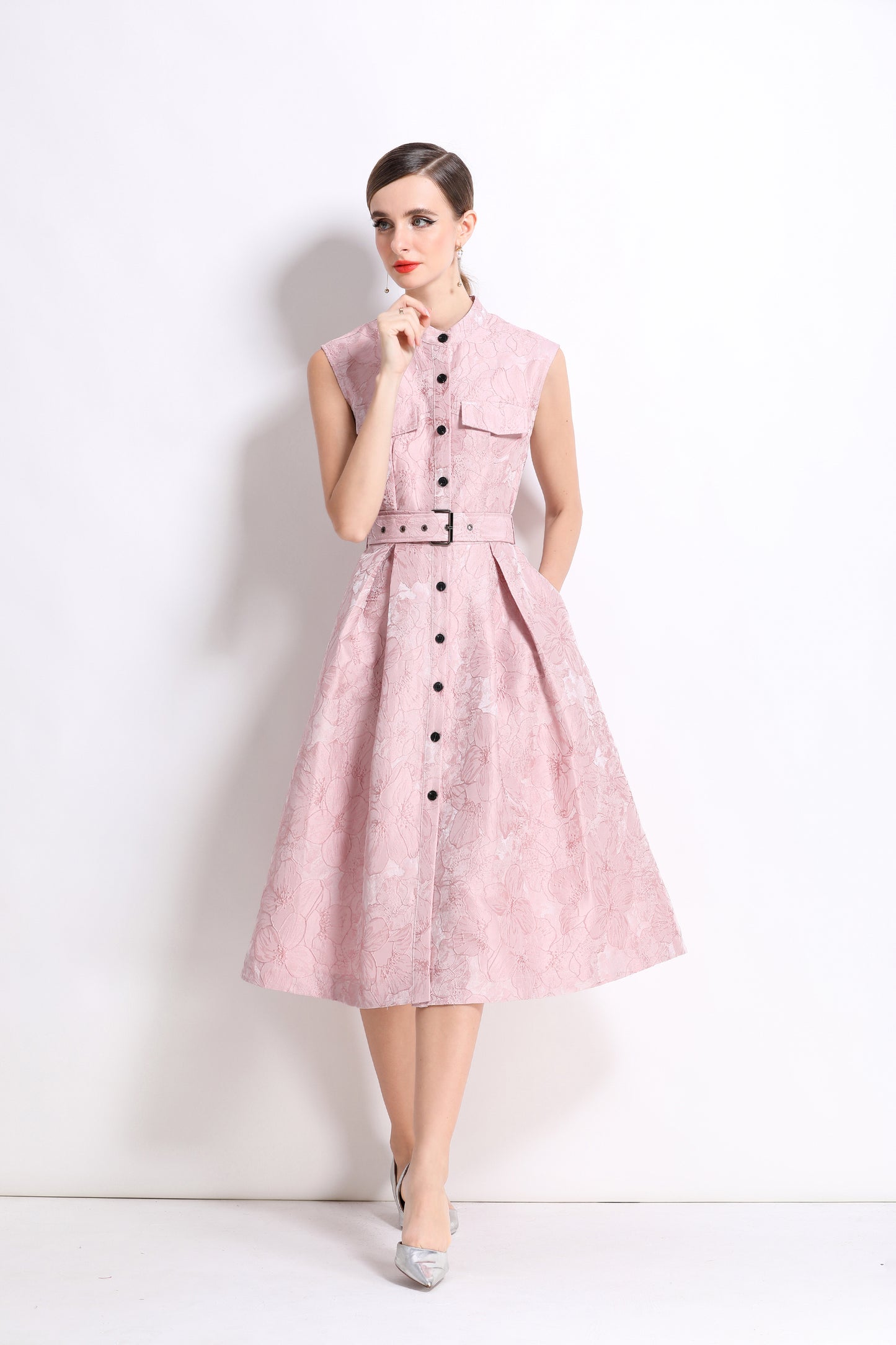 Women's Jacquard Sleeveless Vintage Rockabilly Dress