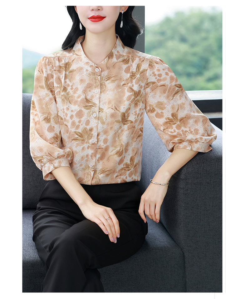 Women's Chinese Style Silk Satin  Button Jacquard Blouse