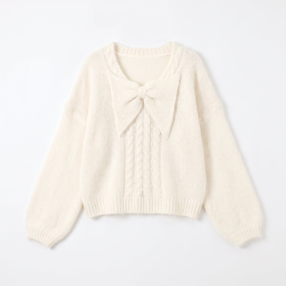 28731 Bow Detail Cable Knit Sweater – Pink & Apricot