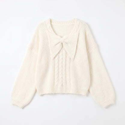 28731 Bow Detail Cable Knit Sweater – Pink & Apricot