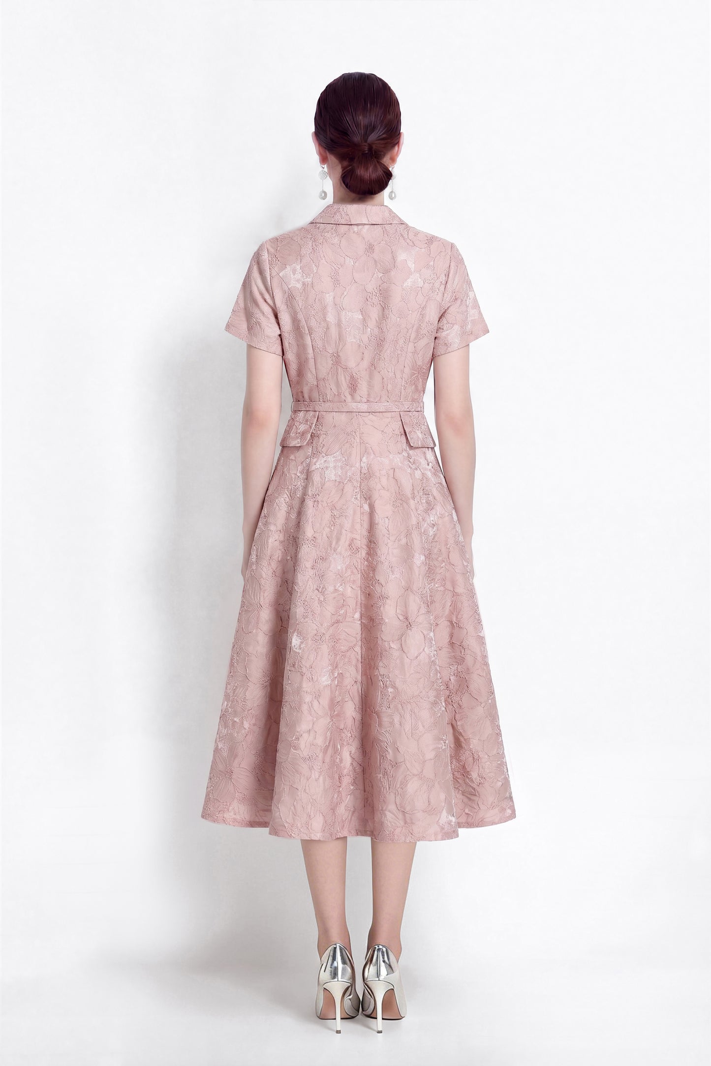 Luxury Jacquard Button-Front A-Line Midi Dress with Belt
