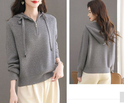 Women's Hoodie Sweaters Quarter Zip Knit Outfits