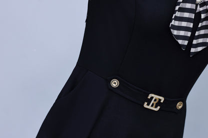 Women's Tie V-Neck Short Sleeve Pocket Midi Dress