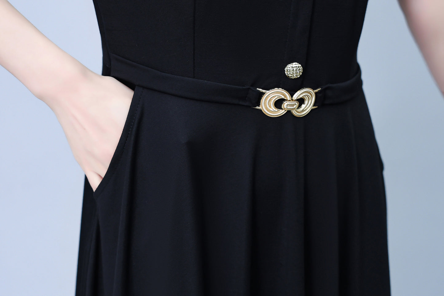 Women's Lapel V-Neck Pocket Short Sleeve Midi Dress - LAI MENG FIVE CATS