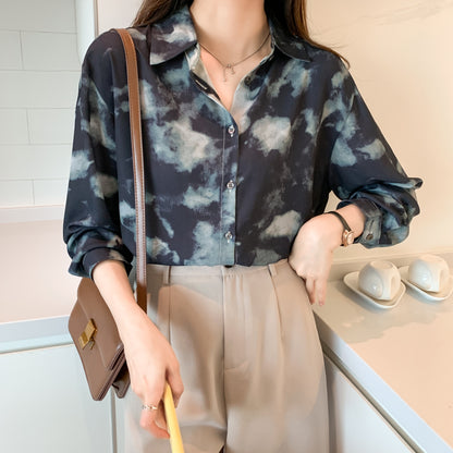 26-Women's Button Floral Print Shirt Loose fit Blouse