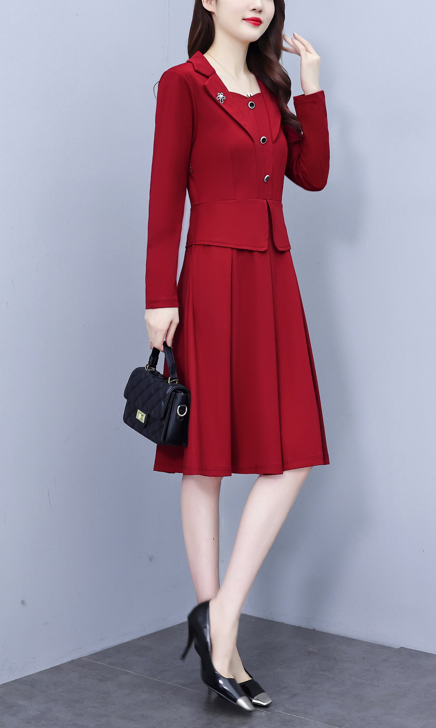 Women's Long Sleeve A-Line Work Office Suit Dress