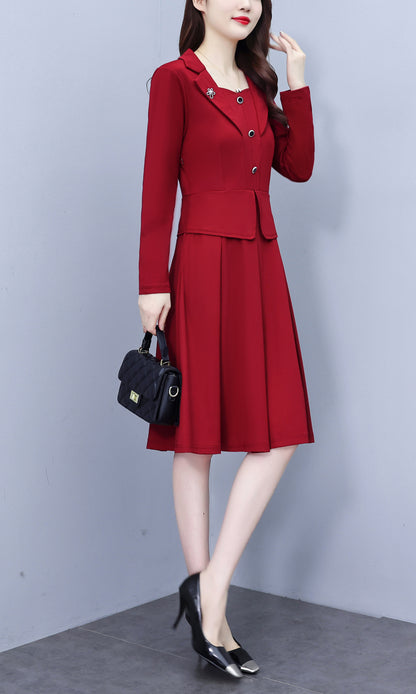 Women's Long Sleeve A-Line Work Office Suit Dress