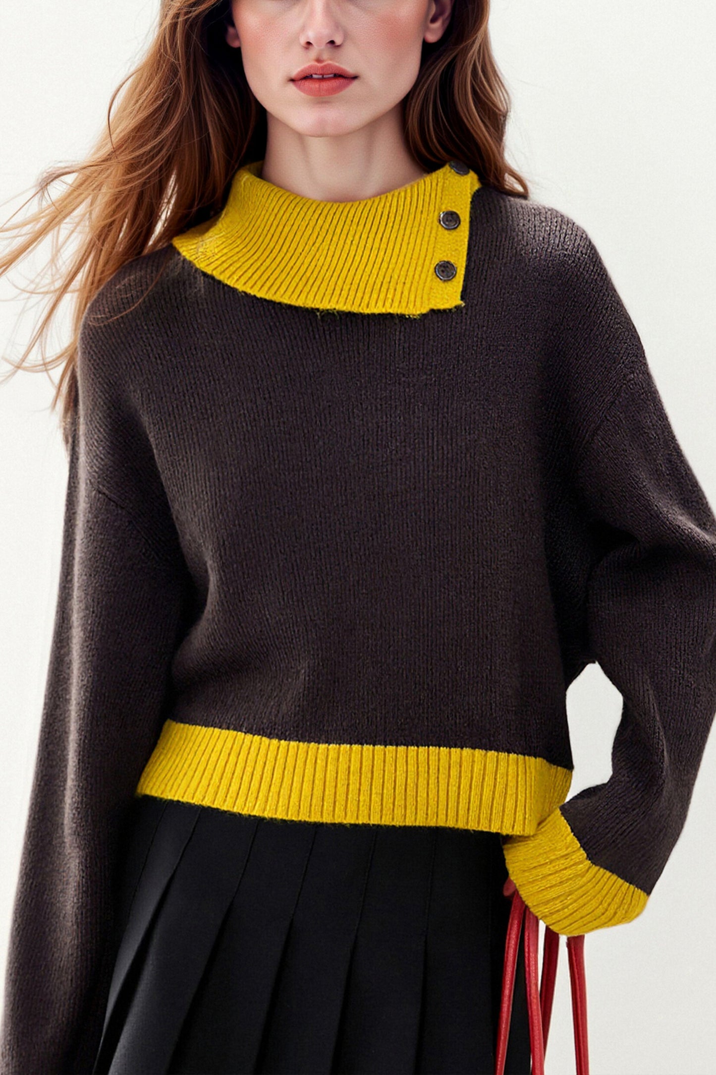 Women's Asymmetrical Lapel Sweaters Knit Pullover Tops