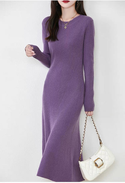 Women's Sweater Crewneck Ribbed Knit Midi Dress