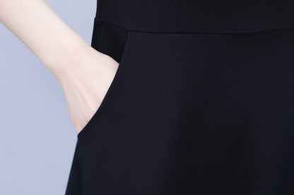 Women's Short Sleeve Pocket A-line Stretch Midi Dress