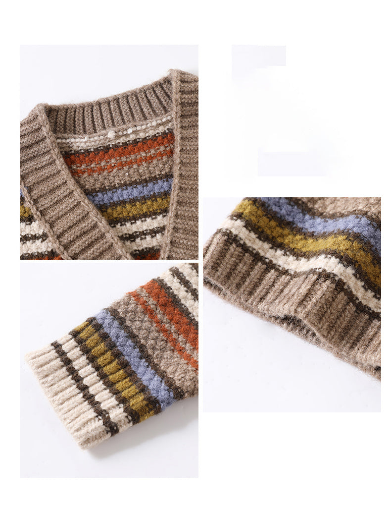 Women's Striped Cable Knit Sweater Cardigan Outerwear