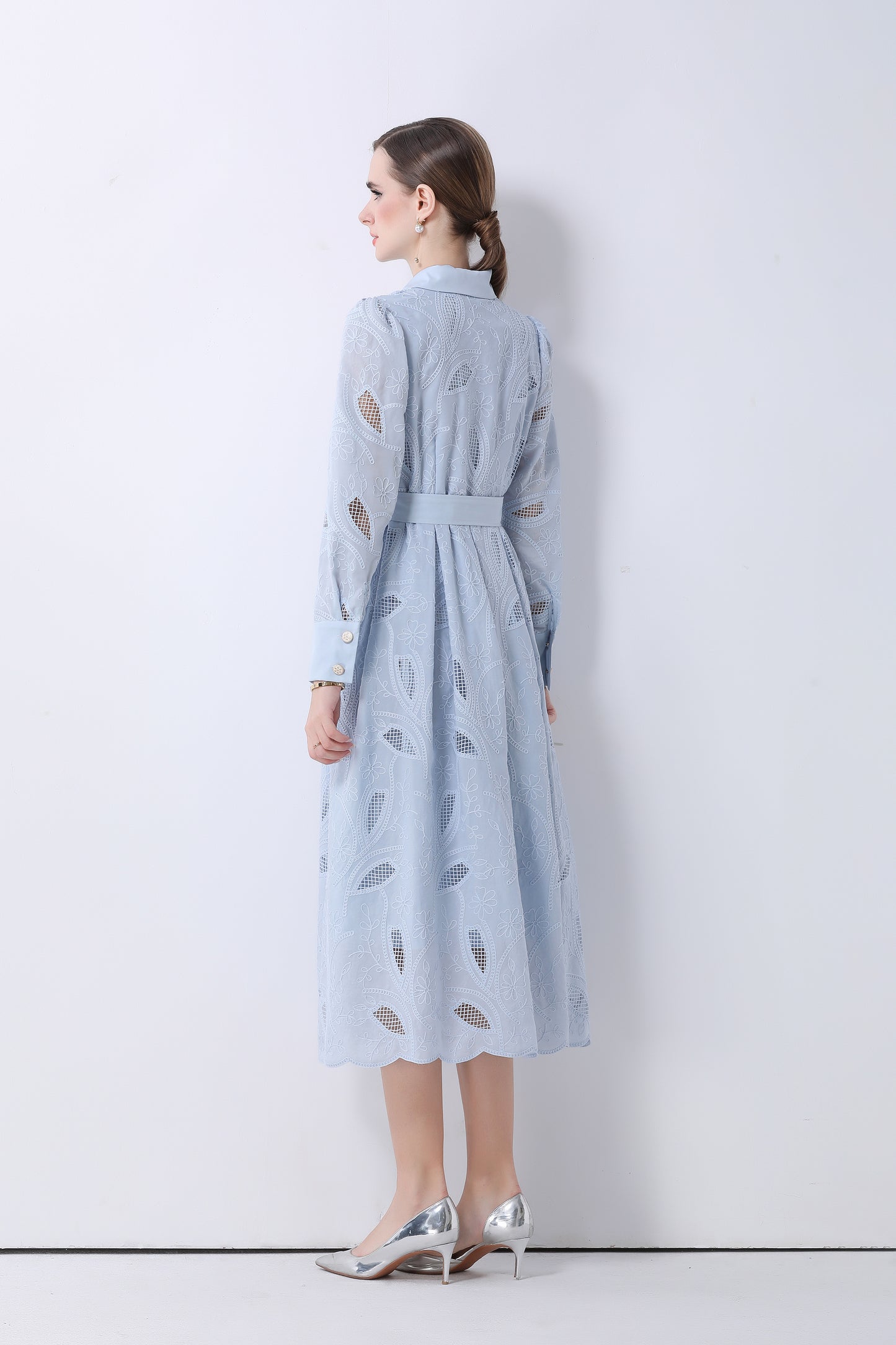 Women's Embroidery Hollow Out Lace Midi Dress - LAI MENG FIVE CATS