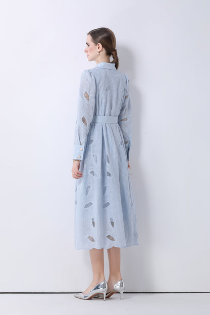 Women's Embroidery Hollow Out Lace Midi Dress - LAI MENG FIVE CATS