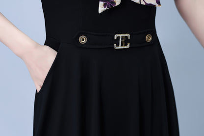 Women's Tie V-Neck Short Sleeve Pocket Midi Dress - LAI MENG FIVE CATS