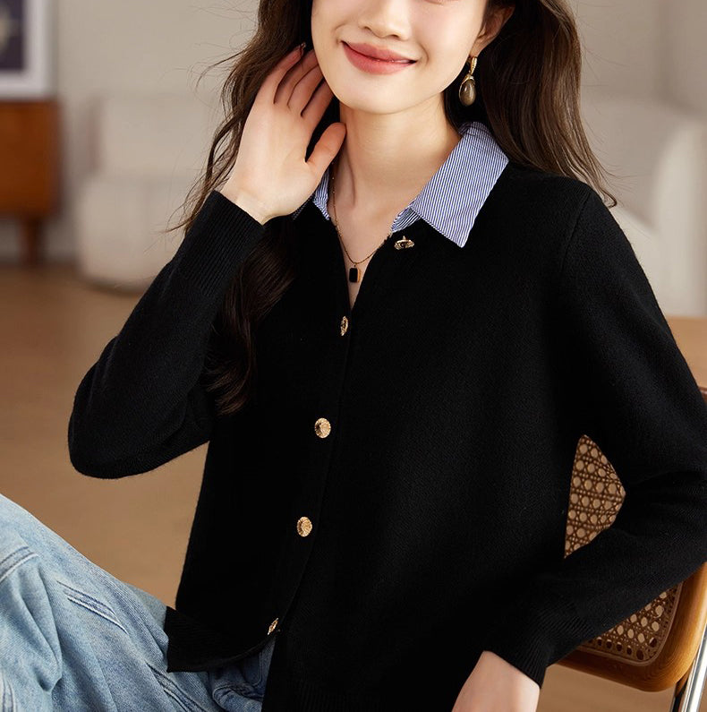 Women's Long Sleeve Sweater Knit Cardigan Tops - LAI MENG FIVE CATS