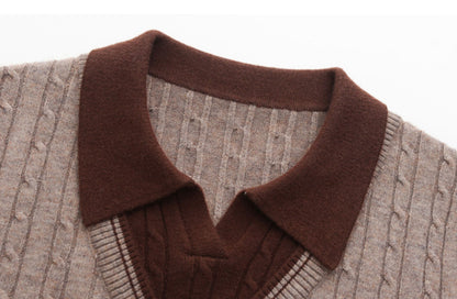 Women's Sweaters Tops Lapel Ribbed Knit Pullover Shirt