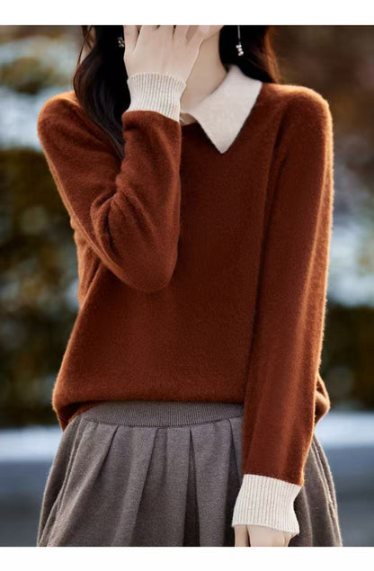 Contrast Collar Polo Neck Knit Sweater – Soft Fall&Winter Pullover - LAI MENG FIVE CATS