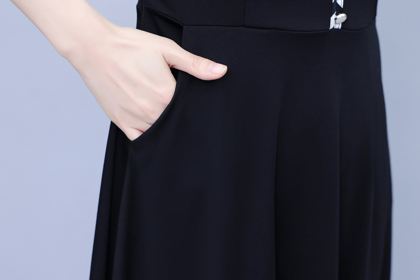 Women's Lapel V-Neck Pocket Short Sleeve Midi Dress - LAI MENG FIVE CATS