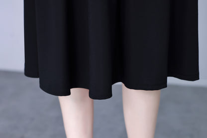 Women's V-Neck Long Sleeve with Pockets Black Dress