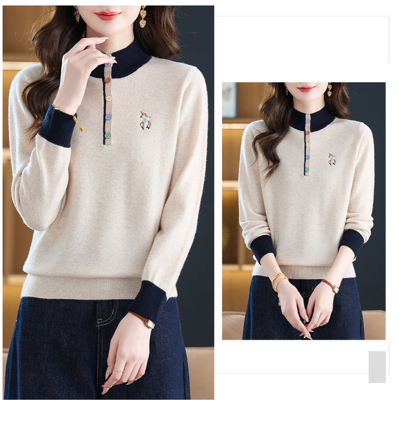 Womens Button Mock Neck Sweater Henley Shirts Knit Tops