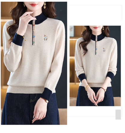 Womens Button Mock Neck Sweater Henley Shirts Knit Tops
