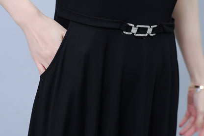 Women's Short Sleeve Pocket A-line Stretch Midi Dress