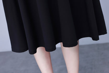 Women's V-Neck Long Sleeve Patchwork Black Dress