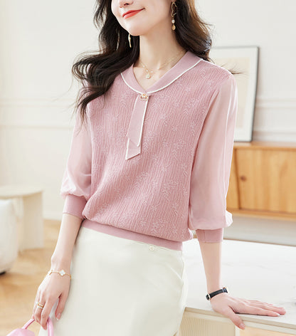 Tie-Neck Lightweight Knit Polo Top