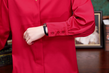 Women's Silk Satin Jacquard Long Sleeve Blouses