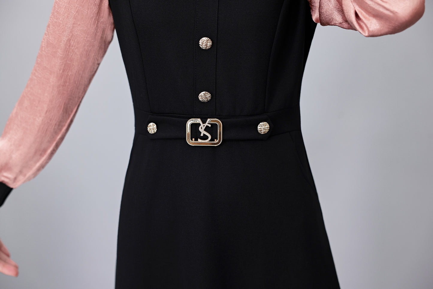 Women's Lapel V-Neck Pocket Long Sleeve Black Dress