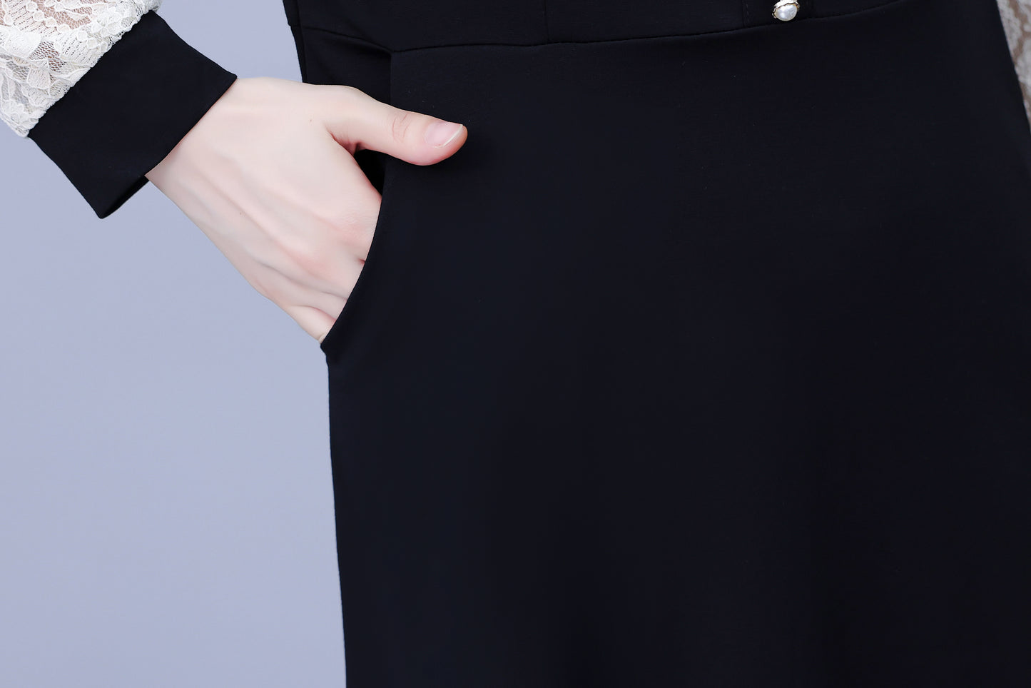 Women's Peter Pan Collar Long Sleeve Pocket Midi Dress