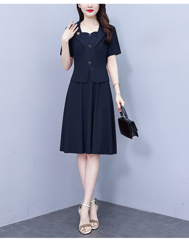 Women's Short Sleeve Pocket Work Office Suit Dress - LAI MENG FIVE CATS
