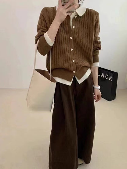 Women's Long Sleeve Cable Knit Sweater Cardigan Top