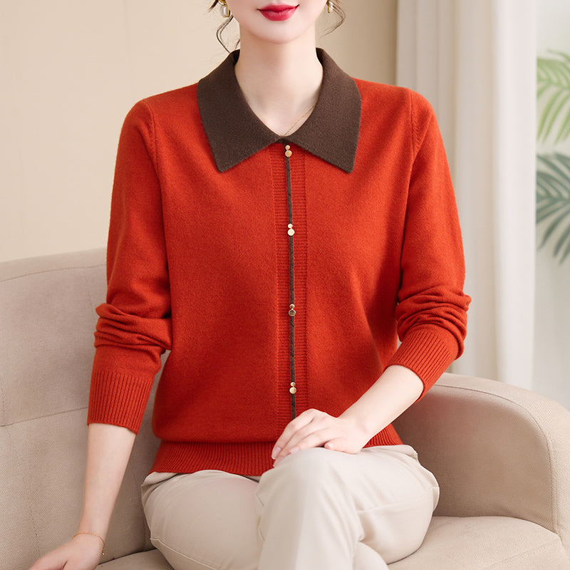 Women's Contrast Collar Cropped Sweater Shirt