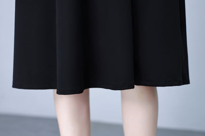 Women's Peter Pan Collar Short Sleeve Pocket Midi Dress - LAI MENG FIVE CATS