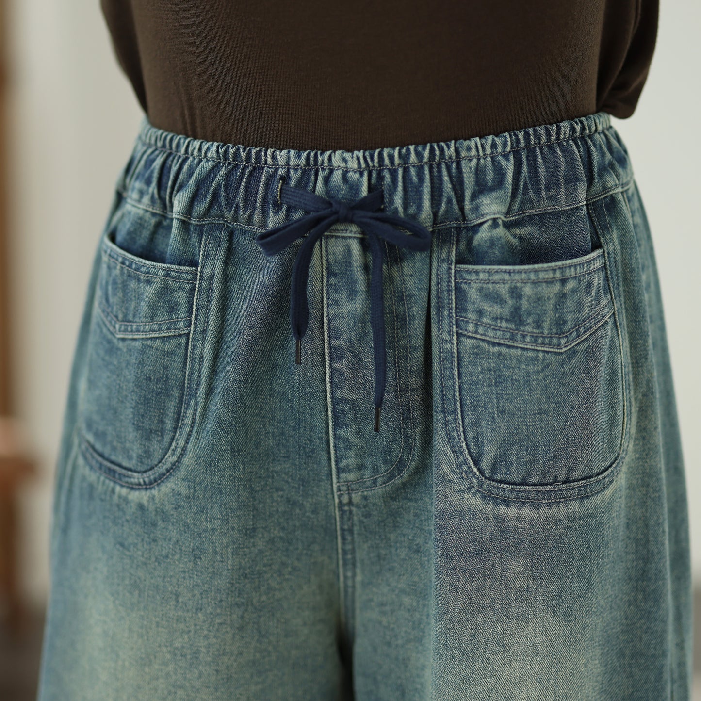 Women's Jeans Elastic Waist Baggy Wide Leg Pants