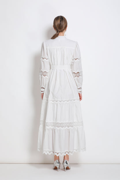 Women's V-Neck Puff Sleeve Lace Tiered Maxi Dress