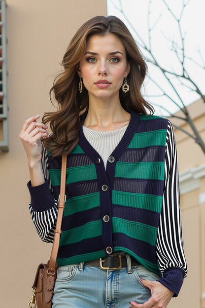 BK-Womens Striped Cardigan Sweaters Tops