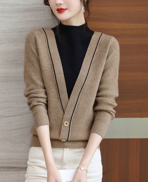 Women's Fall Turtleneck Color Block Knitted Sweater