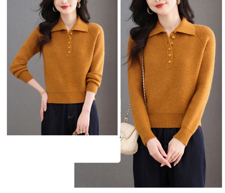Women's Long Sleeve Button Polo Shirts Sweater Blouse