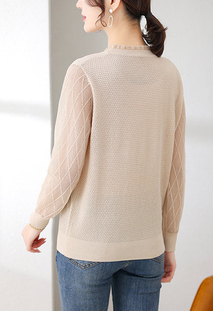 Women's Sweater Puff Sleeve Patchwork Lace Tops
