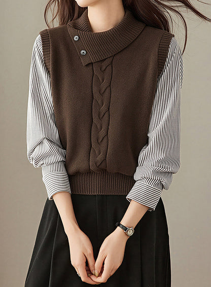 28726 Layered-Look Knit Sweater in Gray & Navy