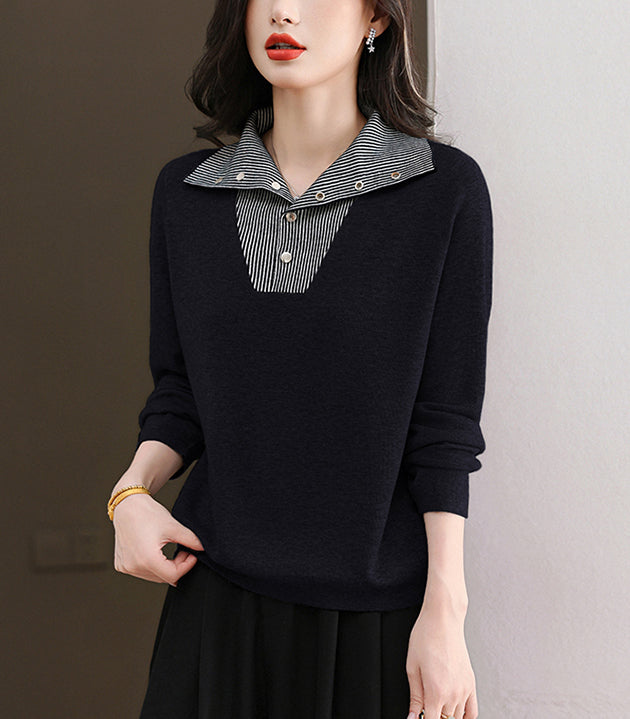 Women's Long Sleeve Sweater Striped Knit Pullover Tops - LAI MENG FIVE CATS